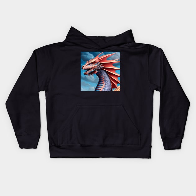 Ferocious Orange and Blue Scaled Dragon Kids Hoodie by dragynrain